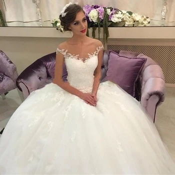 2016 Balta Princese Kāzu Kleitas Bumbu Kleita Grīdas Garums Off Pleca Mežģīnes, Līgava, Līgavas Kāzu Tērpi Vestidos De Noiva