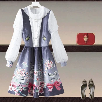 2022. gada Pavasarī Jauno Dizaineru Sieviešu Mini Kleita Augstas Kvalitātes Elegants Sequin Rokdarbu Raibs Žakarda Drukāt Modes Puse Kleita