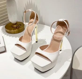 2022 Jauno Vasaras Potītes Siksna Sieviešu Sandales Platformas augstpapēžu Modes Peep Toe Slaidi Kluba Sūkņi Attvaicētājs apavi
