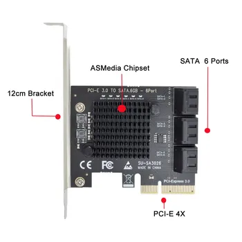 6 SATA Porti 3.0 SATA PCI-E Adapteri PCI Express x4 Paplašināšanas Karti SATA3.0 PCIe PCI-e SATA Kontrolieri, lai HDD ASMedia Chipset