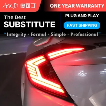 AKD Auto Stils aizmugurējos lukturus, par Honda CIVIC X MK10 10gen 2016-2020 LED Astes Gaismas DRL lukturu Pagrieziena Signālu, Aizmugurē Atpakaļgaitas Bremze