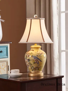 Amerikāņu Lauku Handpainted Galda Lampas, Dzīvojamās Istabas, Guļamistabas Gultas Lampa Jaunu Ķīniešu Keramikas Krāsu LED Galda Lampa