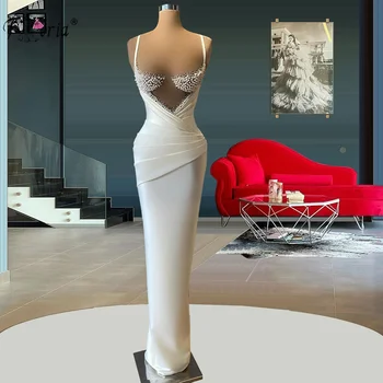 Arābu Balta Nāra Pērles Dubaija Vakara Kleita Ir 2021. Elegants Spageti Siksnas Grīdas Garums Balles Kleitas, Drēbes De Saviesīgs Vakars