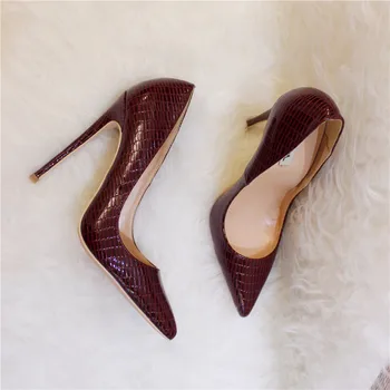 Bezmaksas piegāde modes sieviešu Sūkņi dāma bordo lakādas čūska Smailu purngalu augstiem papēžiem kurpes 12cm 10cm 8cm puse apavi