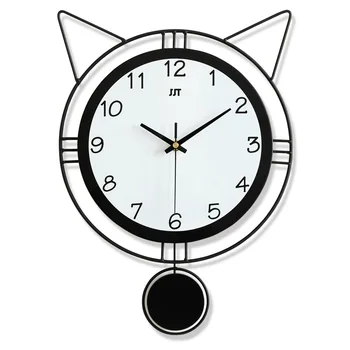 Boutique Creative Sienas Pulkstenis Mājas Modes Karikatūra Modelēšana Kaķa Auss Pulkstenis Metāla Apdare Jauki Karikatūra Sienas Pulkstenis