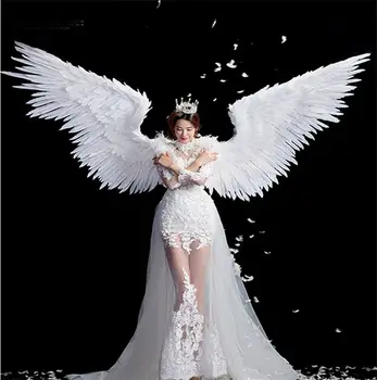 Brīvdienu puse vīriešu spārniem Baltām spalvām spārnu devil angel Halloween spārniem catwalk modelī liela cosplay skatuves šovs aksesuāri