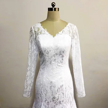 E JUE SHUNG White Vintage Lāce Nāriņa Kāzu Kleitas 2018 Pogām, garām Piedurknēm Kāzas, Līgavas Kleitas drēbes de mariee gelinlik