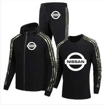 Gadījuma Vīriešu jakas Nissan automašīnu Logo drukas augstas kvalitātes kokvilnas tendence Kokvilnas Vīriešu jaka + džemperis + bikses trīs gabals uzvalku