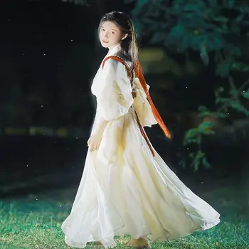 Graciozs Pasaku Ķīniešu Stilā Salds Girl Hanfu Kleita Dievs Meitene Baltā Renesanses Vintage Anime Romiešu Tērpos, Pārsējs Sieviete Hanfu