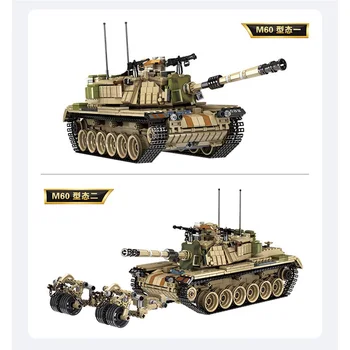 II pasaules Kara Militārās sērija Amerikāņu Bruņu Spēkā M60 Galvenais Kaujas Tanks DIY Modeli, Celtniecības Bloki, Ķieģeļi, Rotaļlietas, Dāvanas,