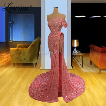 Ilūzija Pērlītēm Rozā Vakarkleita Couture Dubaija Seksīga Balles Kleitu Milzīgais Slavenību Puse Kleitas Tuvo Austrumu Sieviešu Drēbes De Saviesīgs Vakars