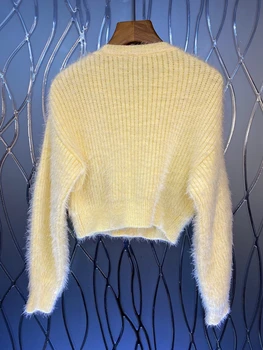 Ir 2021. jaunā sieviešu modes izgriezums, krāsu saskaņošanas lentes simetriski kabatas garām piedurknēm džemperis 914