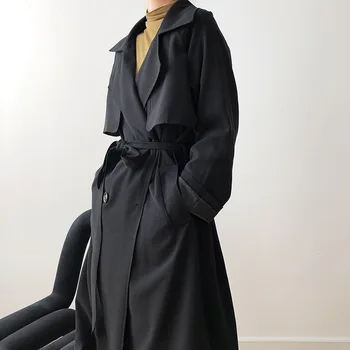 Ir 2021. Modes Sievietes Ilgi Uzrakt Mētelis Ar Jostu, Savukārt, Apkakles Gadījuma Sieviešu Mētelis Garas Tranšejas Femme Casaco Abrigo Streetwear
