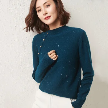 Ir 2021. Rudens Ziemas Jauno Kašmira Džemperis Modes Sieviešu Krāsu Punktu Brīvs Džemperis Tīra Vilna Apaļu Kakla Adīt Siltas Bāzes Krekls