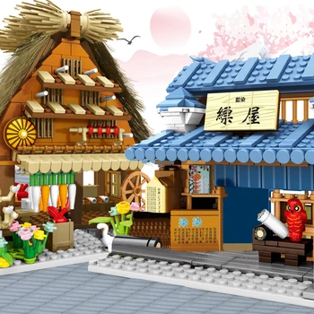 Japāņu Stila Pilsēta Street View Celtniecības Bloki, Bērnu Rotaļlietas, Rotaļlietas, Zēns Draugiem, Ziemassvētku Rotājumi, Ķieģeļu Skaitļi Ķieģeļi Dāvanu
