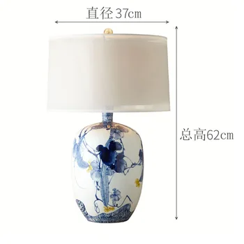Jauna, Ķīniešu stila vienkāršu guļamistabas gultas lampa, ar roku apgleznotus zilā un baltā porcelāna galda lampa dzīves telpu dekorēšana galda lampa