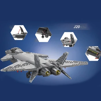 Jaunu Augsto tehnoloģiju Militāro Ieroču Sērijas Stealth Fighter J-20 Modelis Ķieģeļu KM Kara Spēle Airplan Celtniecības Bloki, Rotaļlietas Bērniem Dāvanas