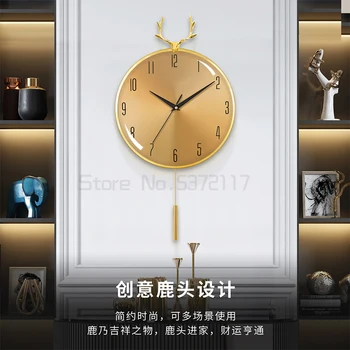 Jaunu briežu galvas sienas pulkstenis modes kvarca pulkstenis klusums pulksteni, modernu pulksteni gaismas luksusa otro slaucīšanas kustība