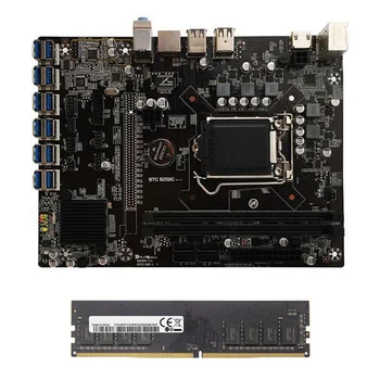 KARSTI B250C BTC Ieguves Mātesplati+DDR4 8G 2133MHZ RAM 12XPCIE, lai USB3.0 GPU Slots LGA1151 Datoru Mātesplati par BTC Miner