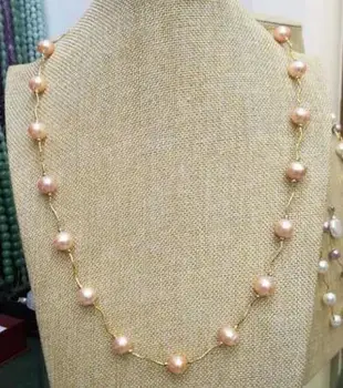 KARSTĀ PĀRDOT 20inch nekustamā dabiskie Saldūdens baroka rozā, 9-10mm pērļu kaklarotu 14k aizdare
