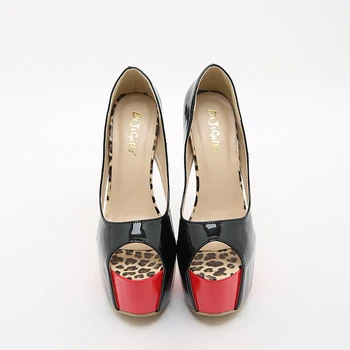 Kleitas, Sievietēm, Melns Lakādas Duncis Papēži Pavasara Peep Toe Dāmas Sūkņi 16cm Red Platfom Puse Kurpes Zapatos Mujer