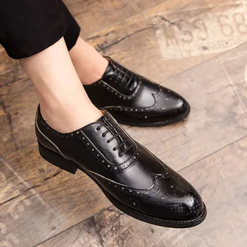 Korejiešu stila vīriešu atpūtas puse banketa kleita mīkstas ādas kurpes cirsts bullock apavu melns brūns brogue čības zapatos hombre
