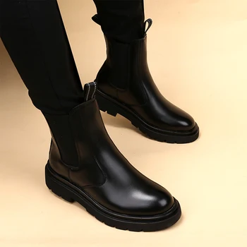 Korejiešu stilā mens casual puse banketa kleita chelsea zābaki melnā dizainera kurpes oriģinālajā ādas boot rudens ziemas apavi botas