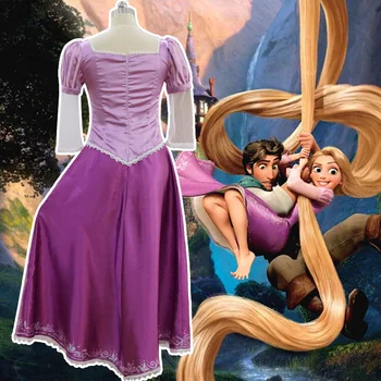 Labākā dāvana Jaunas Pieaugušo Rapunzel Fancy Sieviešu Kleita Cosplay Kostīms Sievietēm Princese Tangled Purpura Apģērbs Rapunzel parūka