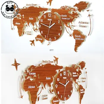 Liela Pasaules Karte pie sienas pulkstenis Vienkāršs Ziemeļvalstu Mūsdienu Ģeometriskā Radošo Apdare Pulkstenis Mājas Dekoru Labākā Dāvana