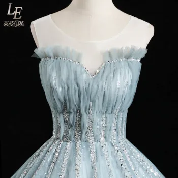 Luksusa gaiši zils frēzēšana vidukli, mežģīņu kleita, kleita princese viduslaiku gara kleita Renesanses kleita queen Victoria