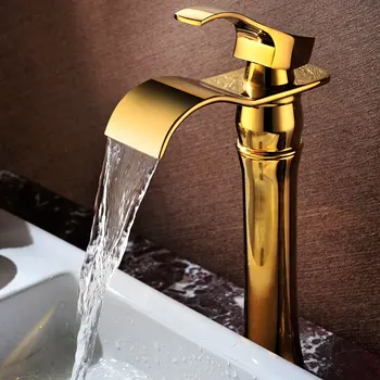 MAIDEER augstu stilu cietā misiņa zelta pabeidzis vannas istabas izlietne ūdenskritums jaucējkrāns zelta baseinā, Karstā un aukstā ūdens maisītājs tap jaucējkrāns