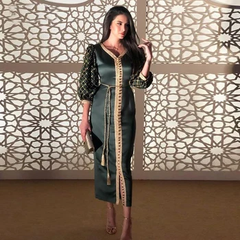 Marokas Vakartērpi, Dubaija Abaya Arābu Zelta Izšuvumi V-Veida Kakla Caftan Kleitu Elegants Īpašu Gadījumu Kleitas 2020