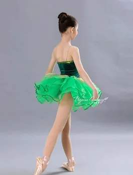 Meitenes, Baleta Deju Svārki Zaļā Skola DanceTroupe Baleta TuTu Apģērbu Bērniem Elegants Profesionālā Baleta Deju Svārki