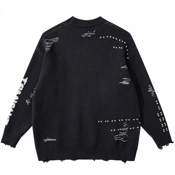 Modes Lielgabarīta Adīti Džemperi Mens Hip Hop Harajuku Cilvēks Vēstule Iespiesti Topi Gadījuma Vaļēju Apkakli Unisex Streetwear Rudens