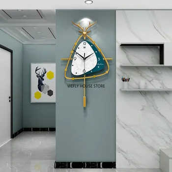 Nordic Light luksusa pulkstenis sienas pulkstenis dzīvojamā istabā sadzīves modes briežu galvu, trīsstūra sienas pulkstenis speciālā sienas pulkstenis