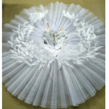 Pasūtījuma Balts Gulbis Ezera Pankūku Klasiskā Profesionālā Baleta Tutu Dancewear,Melnu Spalvu Baleta Kleita Svārki Cietā Tilla