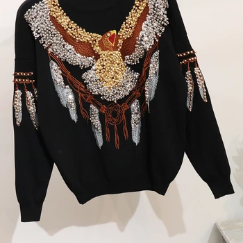 Pavasara Rudens Modes Trikotāžas Džemperis Divu Gabals, kas Sievietēm Streetwear Ērglis Frēzēšana Topi + Casual Bikses 2 gab komplekts Sievietēm G377