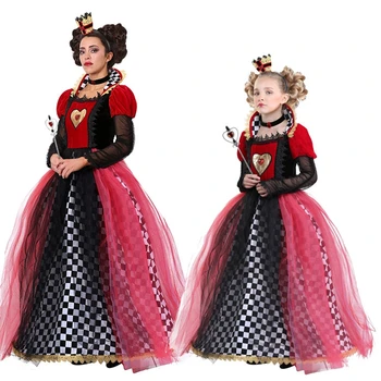 Pieaugušām Sievietēm Sarkanā Karaliene Sirdis Kostīmu Sexy Alice in Wonderland Karalienes Kostīms Helovīna Karnevāls Vienotu Meitenēm Bērniem