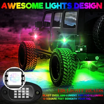 Pākstis RGB LED Rock Gaismas Komplekts Underglow Multicolor Neona Gaismas Pod ar Bluetooth App Kontroles Automašīnu LTV UTV SUV
