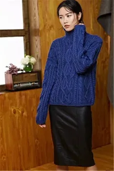 Roku darbs vilnas augstu uzrullētu apkakli adīt sievietēm, streetwear cietā zaudēt īss džemperis džemperis baltā 6color pielāgota
