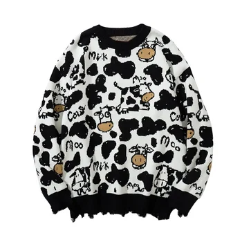 Rudens Harajuku Streetwear Džemperi Karikatūra Govs Trikotāžas Mīksti Džemperi Hip Hop Ikdienas Džemperis Modes Trikotāža Topi, Virsdrēbes
