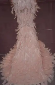 Sievietes Luksusa Rhinestones Rozā Spalvu Sārņu Sirēna Garo Kleitu Modes Dzimšanas Dienas Balli Vakara Puse Kristāli Apģērbs Bārs Kostīms
