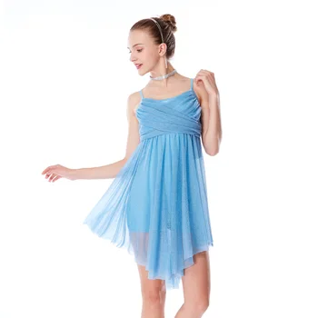 Spīdīga Baleta Tutu Deju Kleitu Meitenēm, Vingrošana Leotard Slidošana Drēbes Baleta Dancewear Zilā Skatuves Sniegumu Valkāt JL1404