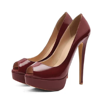 Stilīgs, Seksīgs Kāzu Papēži Elegants Sieviešu augstpapēžu kurpes Platformas Peep Toe Plānas Papēžiem PU Microfiber dažādu Krāsu, Izmēru 35-45
