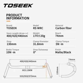 TOSEEK RS-wrc Oglekļa Grants Stūres Exotropism vilcējstienis 31.8 mm Cyclocross Ceļu Velosipēda stūres 400/420/440mm Matēts Melns