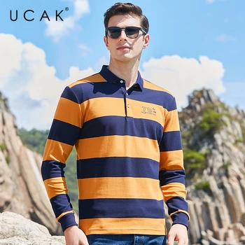 UCAK Firmas Pavasara Rudens jaunpienācēji Augstas Kvalitātes Gadījuma Tīras Kokvilnas Savukārt Apkakle ar garām Piedurknēm Polo-Krekls Vīriešu Apģērbu U5351