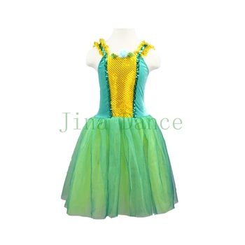 Verdancy zaļā romantiskā baleta kostīmu Liriska skatuves deju valkāt gaiši zaļās baleta svārki, zaļa, dzeltena darbības kostīms mazulim