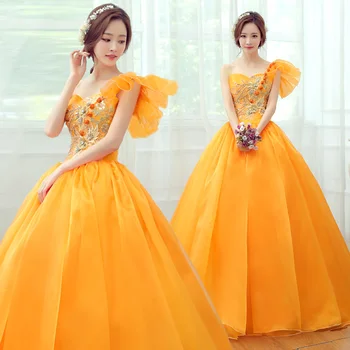 Vienu plecu apelsīnu frēzēšana bumbu kleita venēcijas viduslaiku kleita Renaissancequeen kleita Viktorijas cosplay bumbu kleita Belle