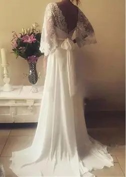 Vintage Mežģīnes Boho Kāzu Kleita ar v-veida kakla drēbes de mariage gelinlik Beach Mežģīņu Kāzu Kleitas 2020 Plus Lieluma vestido de noiva