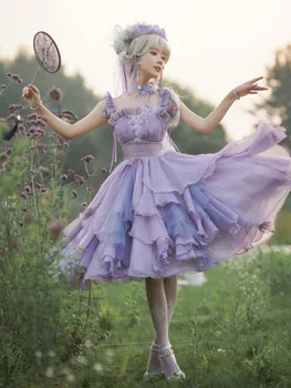 Violeta Ruffles Mini Balles Kleitas Šifona Organza Mežģīnes-up Puse Kleita Ceļa Garums Aplikācijas Ķīniešu Stila, ar garām Piedurknēm Princese Kleita